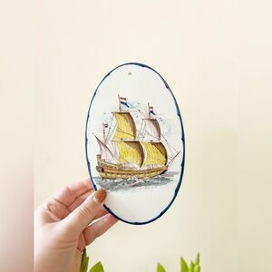 Vintage Delft Nautical Hand Painted Ship Wall Plaque Decor